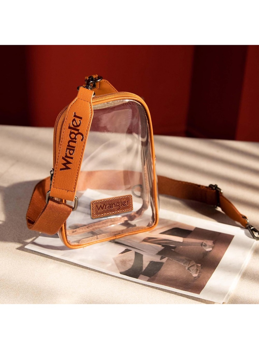 Wrangler Clear Crossbody Bag with Cognac Trim